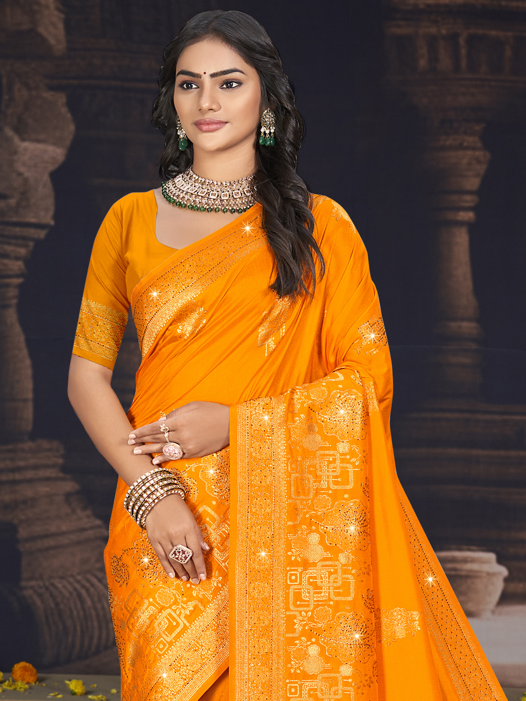 Golden Yellow Color Shubhshree Silk Saree
