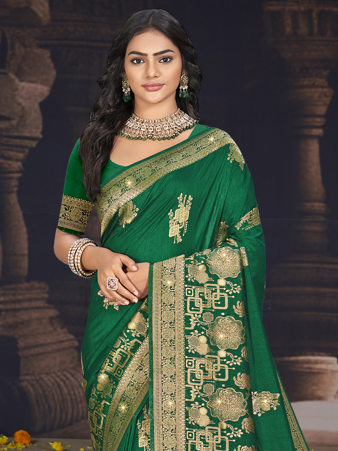 Green Color Shubhshree Silk Saree
