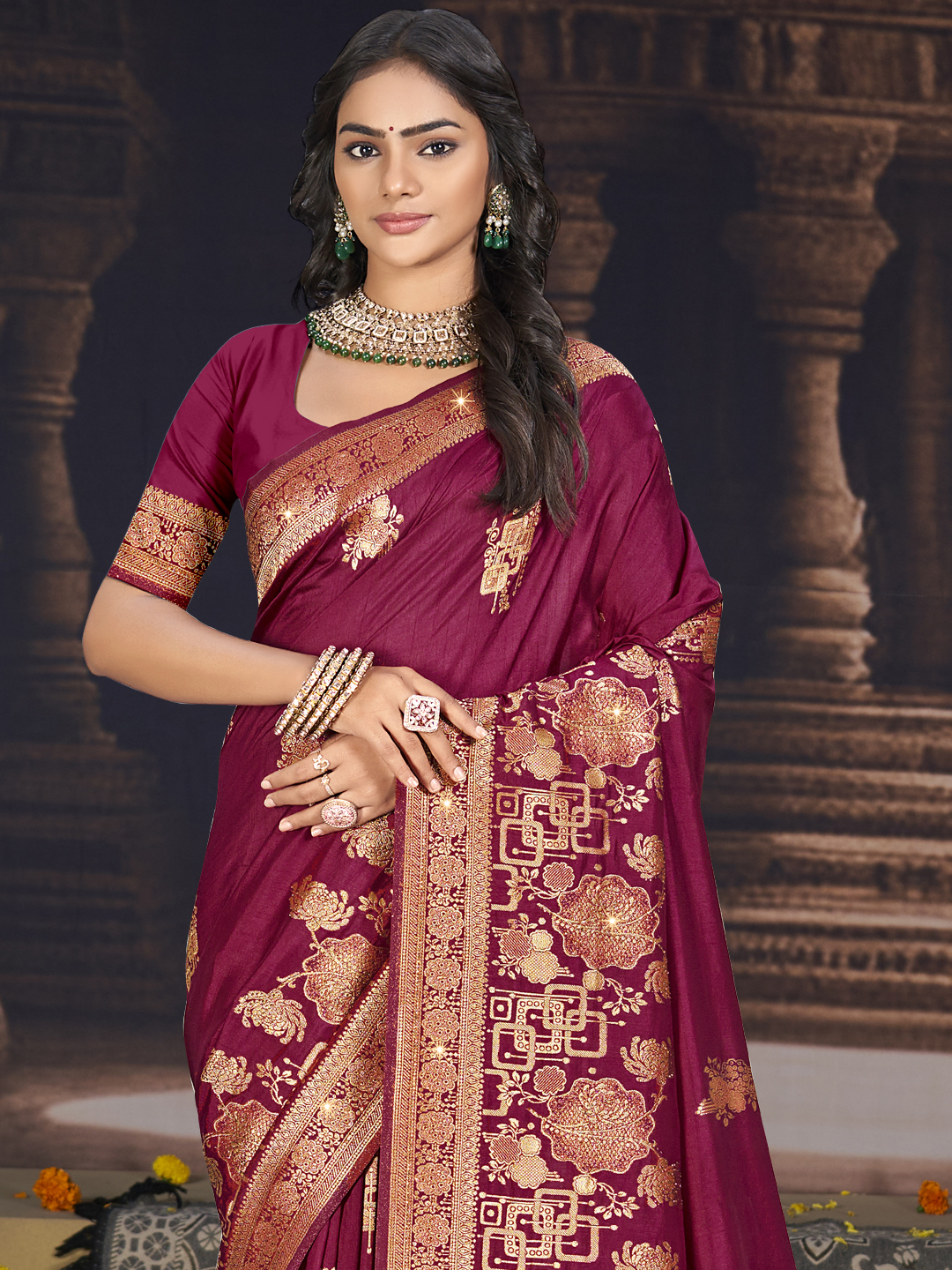 Wine Color Shubhshree Silk Saree